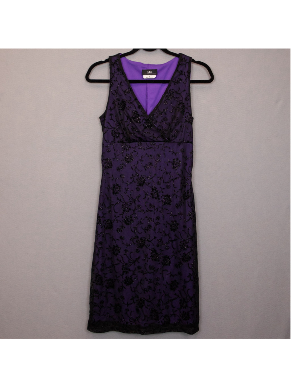 Y2K I.N. San Francisco purple sheer velvet floral sleeveless slip dress-M